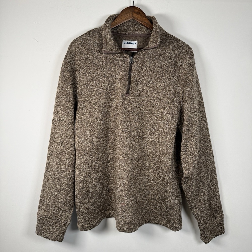 Old Navy Quarter Zip Sweater‎ Fleece Men's XL Tan Casual Pullover Polyester